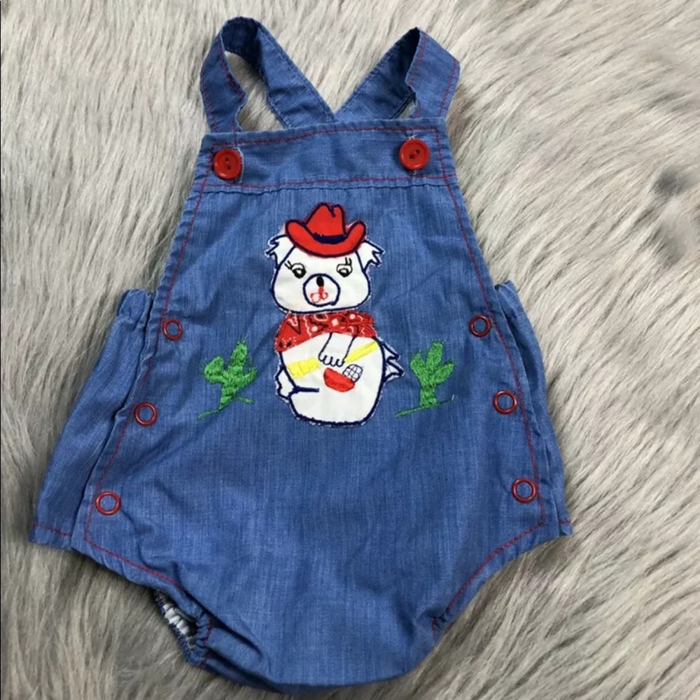 Vintage Baby Boys Bear Western Sunsuit Red Blue